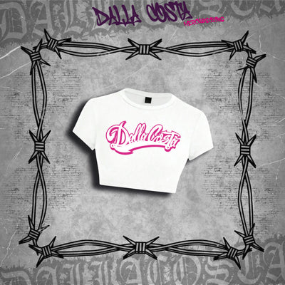 DALLACOSTA™ T-shirt bianca con scritta bordi rosa